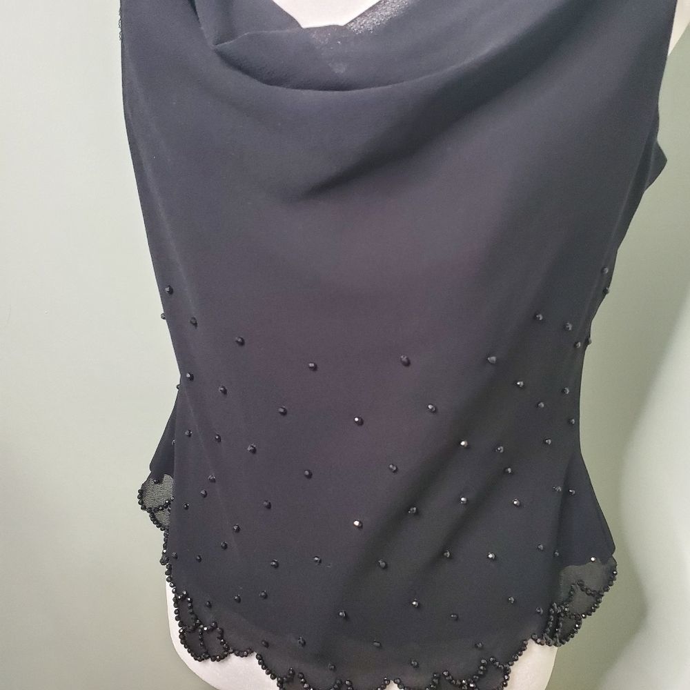 J.R. Nites by Caliendo Scalloped Black Sleeveless Top Size 6 - Picture 8 of 8